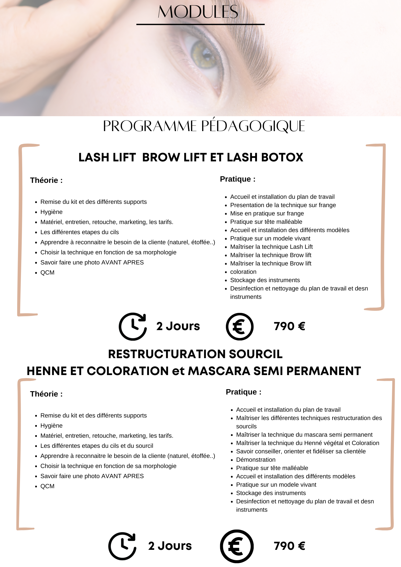 lash lift / brow lift /mascara semi permanent henné végétal ou coloration / epilation au fil